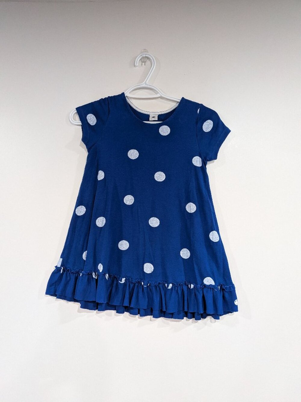 Petit Bateau Polka Dot Ruffle Dress Royal Blue White Size 6